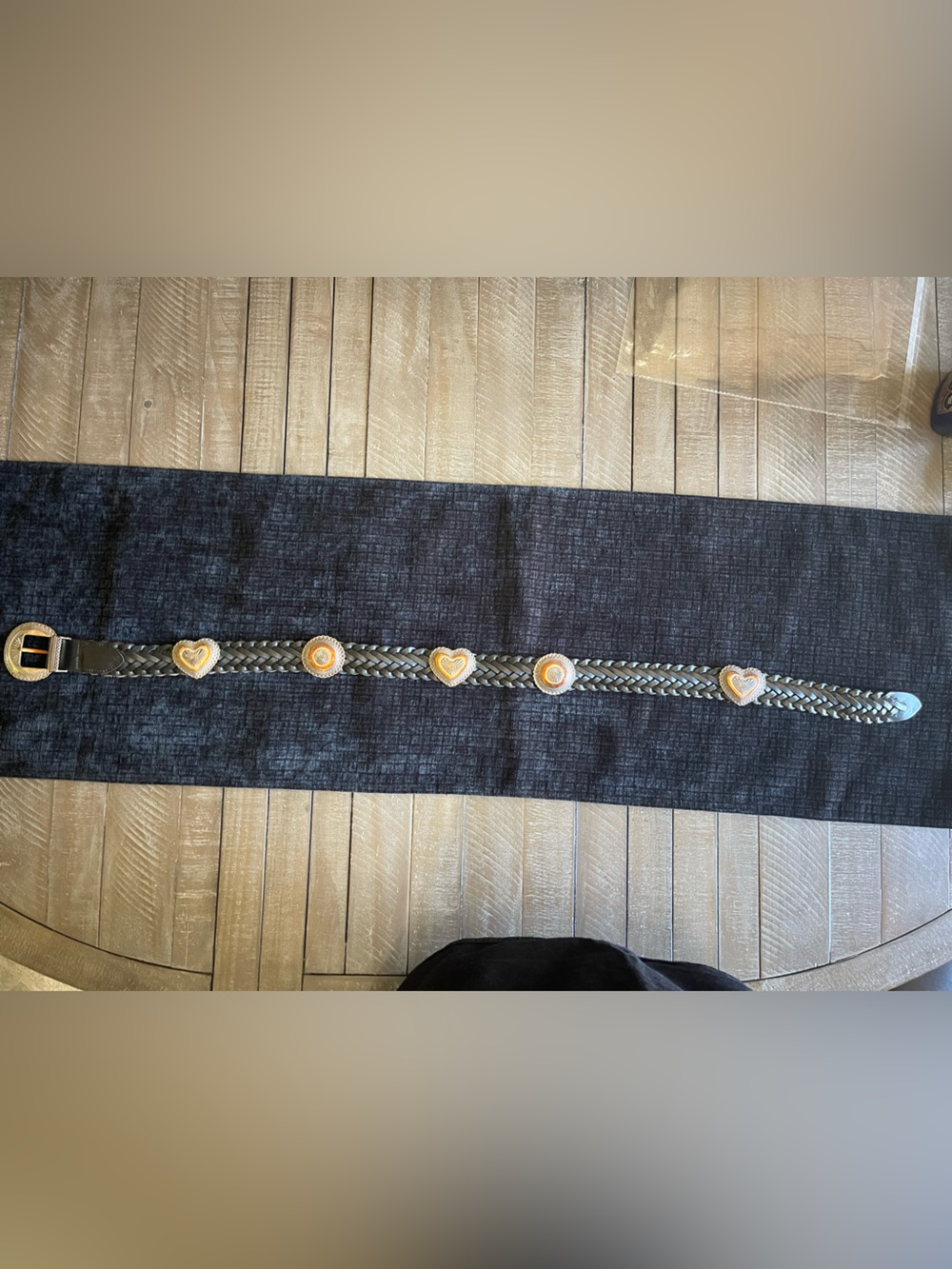 Brighton Braided Black Leather Belt with Brass-Tone Buckle 90’s